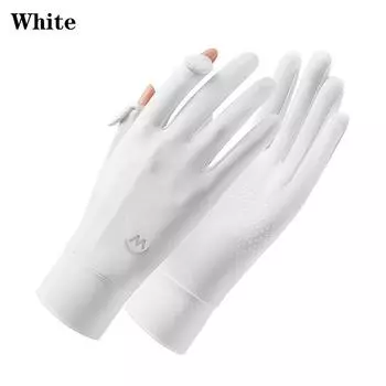 Модные летние тонкие перчатки из ледяного шелка, митенки, солнцезащитные белый