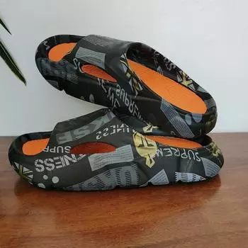 Модные летние трендовые мужские тапочки, нескользящие сандалии, толстая мягкая домашняя обувь на платформе, для душа и ванной, повседневная обувь 42-43 хаки