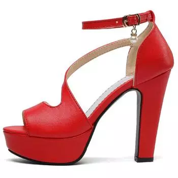 Модные летние туфли большого размера 45 50 для женщин, сандалии 2024 года, высокие каблуки, платформа, ремешки, черные, желтые, белые, красные, танцевальные туфли для вечеринок, женские 34 чёрный