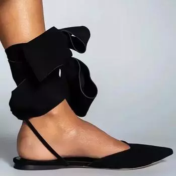 Модные летние туфли для женщин Новые сексуальные женские сандалии с острым носком и обхватом щиколотки на плоской подошве Модные вечерние с закрытым носком 35 чёрный