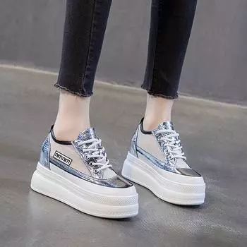 Модные летние туфли из натуральной кожи для женщин, кроссовки из дышащей сетки, повседневные женские весенние кроссовки на высоком каблуке 8 см, белые туфли для женщин 33 белый