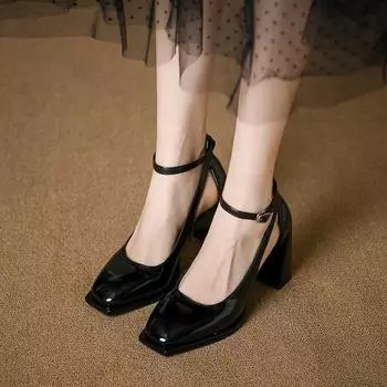 Модные летние туфли Мэри Джейн 2024 года, новые повседневные удобные сандалии для поездок на работу, темпераментные нескользящие туфли на толстом каблуке 34 чёрный