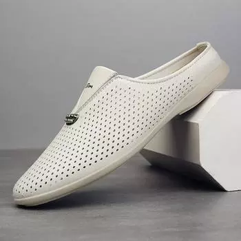 Модные летние туфли Muller для мужчин, дышащие уличные прогулочные туфли, мужские нескользящие полутапочки, полые, для отдыха, ленивая обувь для прогулок 38 чёрный