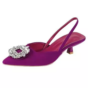 модные летние туфли на каблуке для женщин 2024 года женские свадебные туфли с блестками открытые документальные туфли Slingblacks с острым носком темперамент 35 чёрный