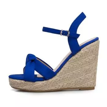 Модные летние туфли на танкетке, сандалии для женщин, модная обувь для вечеринок, обувь больших размеров, трикотажные туфли на танкетке, высокие каблуки, женские шлепанцы 34 чёрный