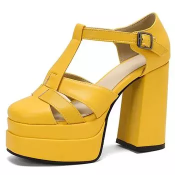 Модные летние туфли на высоком каблуке для женщин, сандалии на платформе 2024, большой размер 44, 45, 50, черные, белые, красные, танцевальные туфли для вечеринок, женские шлепанцы 34 чёрный