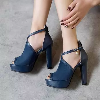 Модные летние туфли на высоком каблуке для женщин, босоножки на платформе 2024, большой размер 44, 45, 50, туфли с открытым носком, синие, красные, для вечеринок, танцев, свадьбы, женские 34 чёрный
