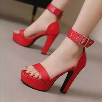 Модные летние туфли на высоком каблуке для женщин, сандалии, шлепанцы на платформе 2024, большой размер 44, 45, 50, черные, белые, красные, танцевальные туфли для вечеринок, женские 34 чёрный