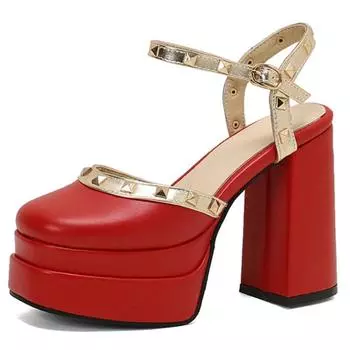 Модные летние туфли на высоком каблуке для женщин, босоножки на платформе 2024, большой размер 50, закрытый носок, черные, белые, красные, для вечеринок, танцев, свадеб, туфли для женщин 34 чёрный