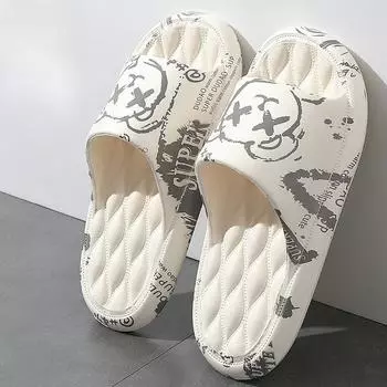 Модные летние туфли с изображением медведя из мультфильма, уличные нескользящие мягкие сандалии, мужские и женские тапочки для отдыха, удобные модные пляжные тапочки 36-37 белый