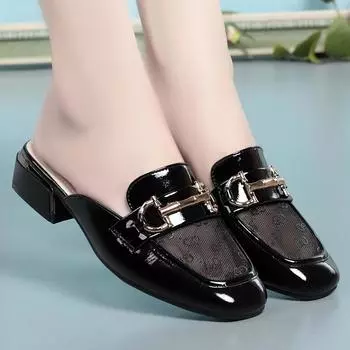 Модные летние туфли с квадратным носком и толстым каблуком, с металлической декоративной сеткой, дышащие туфли для женщин на низком каблуке, новые модные повседневные тапочки с неглубокой подошвой 35(Foot22.5cm)