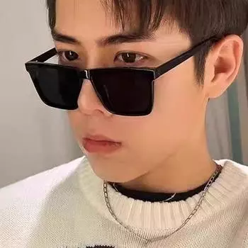 Модные летние уличные мужские солнцезащитные очки квадратные новые простые модные очки для моделирования солнцезащитные аксессуары Bright black grey lens