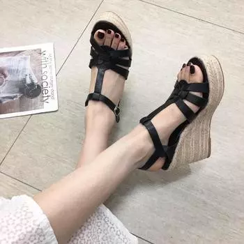 Модные летние женские босоножки-лодочки на платформе, сексуальные, элегантные, сексуальные, с открытым носком, на высоком каблуке, для стриптиза, черные, на танкетке, большой размер 42 34