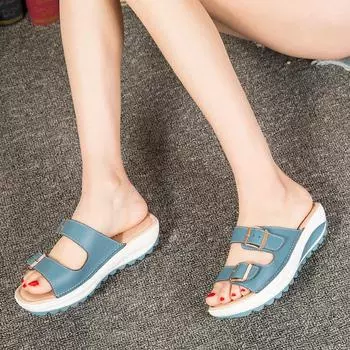 Модные летние женские босоножки на танкетке с открытым носком, обувь на платформе, повседневные женские уличные тапочки, пляжная обувь, шлепанцы, сандалии 35 бежевый