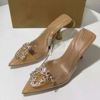 Модные летние женские босоножки на высоком каблуке с острым носком, яркие стразы, прозрачные туфли из ПВХ с мелким носком и открытой пяткой для вечеринок для женщин 36 бежевый