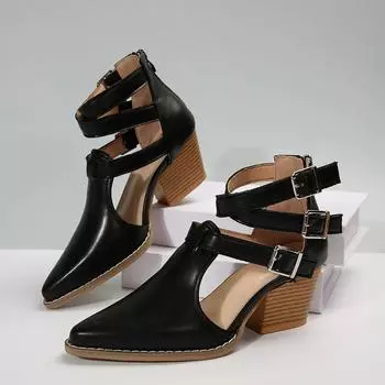 Модные летние женские босоножки на высоком каблуке, туфли на каблуке с острым носком для женщин, туфли на платформе, повседневная женская обувь для отдыха на природе, женские сандалии 36 чёрный