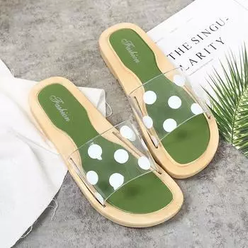 модные летние женские плоские тапочки легкие повседневные женские шлепанцы уличные шлепанцы модные женские пляжные сандалии в горошек Zapatillas De Mujer 37 зелёный