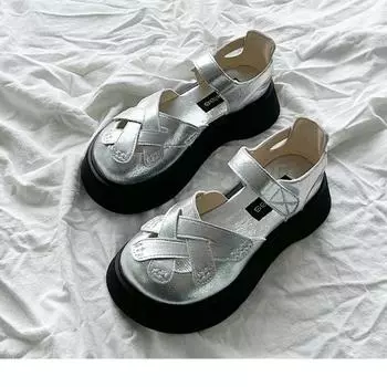 Модные летние женские сандалии 2024 года Baotou, нескользящие сандалии на плоской подошве в стиле ретро, повседневная обувь на толстой подошве, пляжная обувь для отдыха на природе, Zapatos De Mujer 35 серебряный