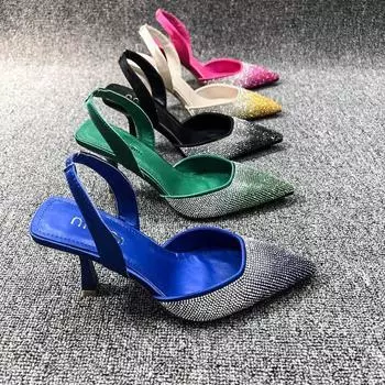 модные летние женские сандалии Baotou женские модные блестящие туфли-лодочки на тонком каблуке женские удобные туфли для отдыха на открытом воздухе ленивые туфли 37 чёрный