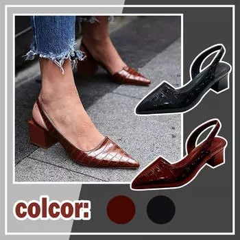 Модные летние женские сандалии большого размера с новым узором, туфли на толстом каблуке с острым носком 38 чёрный