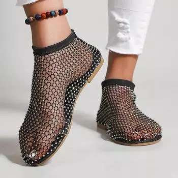 модные летние женские сандалии большого размера с круглым носком и плоской подошвой, короткие полые сапоги, сексуальные модные банкетные тапочки с ромбовидным узором и плоской подошвой 36 чёрный