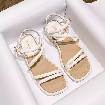 Модные летние женские сандалии для отдыха на открытом воздухе 2024 года в корейском стиле Модная рабочая обувь Туфли на высоком каблуке для вечеринок Женская повседневная обувь Бесплатная доставка 41-43 35 слоновая кость