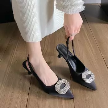 модные летние женские сандалии новые женские туфли с острым носком неглубокие бежевые туфли с ромбовидной головкой на низком каблуке с ремешками женские 35 бежевый