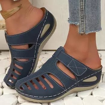 модные летние женские сандалии обувь на платформе прогулочная обувь сандалии без застежек женские босоножки на танкетке для женщин мягкие женские тапочки обувь 36 синий