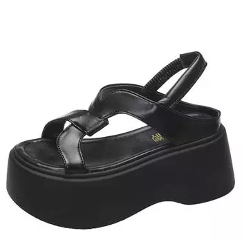 модные летние женские сандалии пляжные шлепанцы женские толстые кожаные туфли на танкетке уличные сандалии женские высокие тапочки на платформе 8 см 34 бежевый