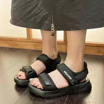 Модные летние женские сандалии с открытым носком, кроссовки на танкетке и платформе, женские сандалии на толстой подошве на каблуке, новые повседневные пляжные шлепанцы 35