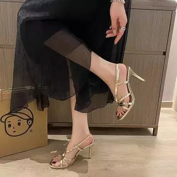 Модные летние женские сандалии, трендовые сандалии на высоком каблуке с перекрестной пряжкой, золотистые, серебряные сандалии, свадебные туфли для банкетов, Sandalias Mujer 35 золотой