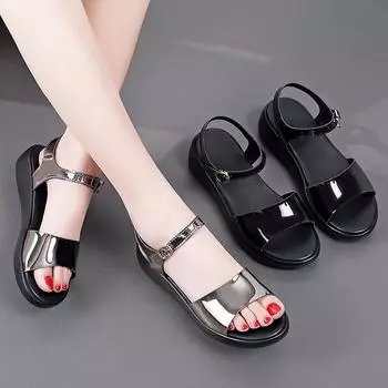 Модные летние женские сандалии Золотые кожаные удобные повседневные сандалии 35 чёрный