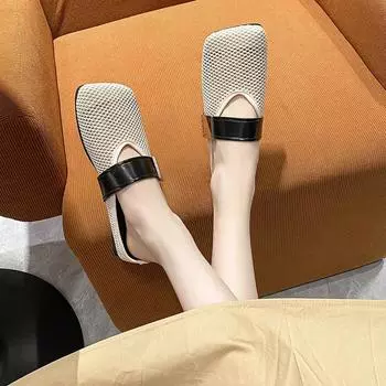 Модные летние женские тапочки Baotou с сеткой 2024 года, тапочки на плоской подошве с нескользящей подошвой, домашние тапочки для улицы 35