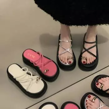 модные летние женские тапочки модные элегантные туфли на плоской подошве с застежкой-молнией на платформе женские повседневные пляжные шлепанцы сандалии шлепанцы 35 бежевый