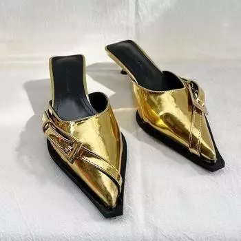 Модные летние женские тапочки на низком каблуке, роскошные пляжные шлепанцы для женщин, сандалии, трендовый бренд, дизайн, шлепанцы, обувь для женщин 2024 35 золотой