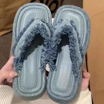 модные летние женские тапочки на платформе модные элегантные туфли на танкетке с застежкой-молнией женские повседневные пляжные шлепанцы сандалии шлепанцы 35 синий