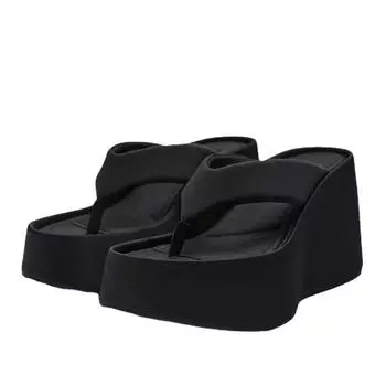 модные летние женские тапочки на платформе женские уличные туфли с застежкой-молнией женские туфли на танкетке вечерние туфли на высоком каблуке sandalias mujer 35 чёрный