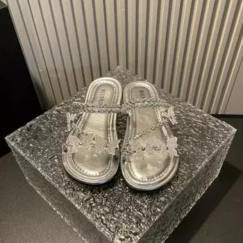 Модные летние женские тапочки на плоской подошве, пляжные, роскошные, резиновые, удобные, плоские сандалии 35 чёрный