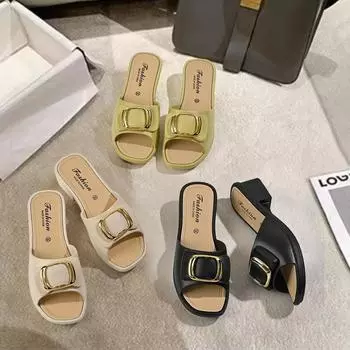 Модные летние женские тапочки, нескользящие, без бретелек, удобные, сандалии с толстой подошвой и мягкой подошвой 36-37 бежевый