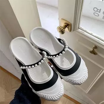 Модные летние женские тапочки Новые плоские туфли для женщин на открытом воздухе Женские тапочки Повседневные сандалии с круглым носком Pantuflas 36-37