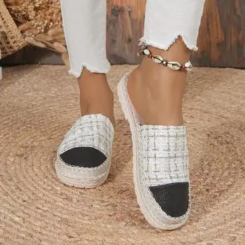 Модные летние женские тапочки с круглым носком Fisherman Colorblock Fabric Толстая подошва Zapatos Mujer Slippers2024 35 абрикосовый