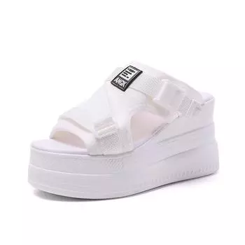 Модные летние женские тапочки с пряжкой, шлепанцы, пляжная обувь, туфли на танкетке, шлепанцы, женские тапочки на платформе, сандалии ярких цветов 9 см 34 белый