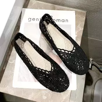 модные летние женские туфли на плоской подошве балетки модные женские туфли с бантом на плоской подошве с вырезами милые полые летние женские туфли 35 бежевый