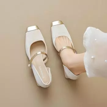 Модные летние женские туфли на высоком каблуке в корейском стиле Мэри Джейн, женские повседневные туфли с открытым носком, одежда для работы и вечеринок, большой размер 41-43, бесплатная доставка 35 слоновая кость