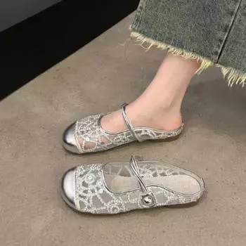 Модные летние женские верхние современные тапочки на низком каблуке, женская обувь на плоской подошве 2024 года, модные однотонные легкие женские тапочки в этническом стиле 35 золотой