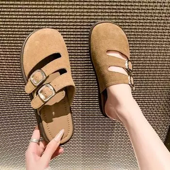 Модные летние женские замшевые мокасины Shevalues женские мужские сандалии на плоской подошве из пробки парные пляжные сандалии классические мужские мюли сабо 35 серый