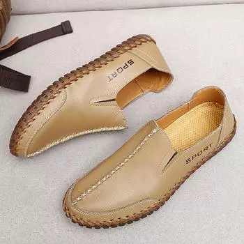 Модные лоферы ручной работы с мягкой подошвой Мужские туфли на плоской подошве Удобная обувь для вождения Мужская кожаная повседневная обувь Пляжная обувь для кемпинга 38 чёрный