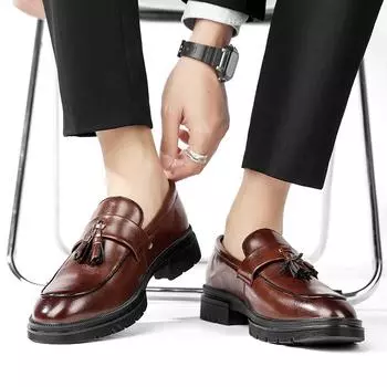 Модные лоферы с кисточками на толстой подошве, мужские кожаные лоферы, мокасины Homme Calzado Hombre, новые Zapatos De Hombre, мужская обувь для деловых свиданий 38 чёрный