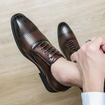 Модные люксовые брендовые мужские оксфорды из кожи, модная деловая обувь для мужчин с острым носком, повседневная мужская обувь, удобная мужская обувь для вечеринок 38 коричневый