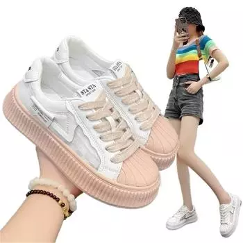 Модные маленькие белые туфли, повседневные женские кроссовки, осенние универсальные туфли с круглым носком на платформе, женские, разноцветные, осень, новые, криперы, лето 35 белый